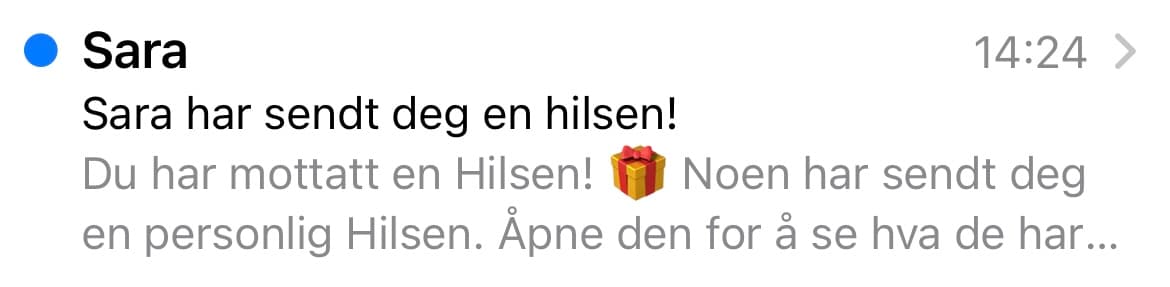 E-postvarsel som viser hvordan mottaker får beskjed om digitalt gratulasjonskort